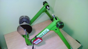 Finished Teensy 3.1 and QRD1114 Optical Detector / Phototransistor, outfitted on a Kurt Kinetic Road Machine bike trainer.